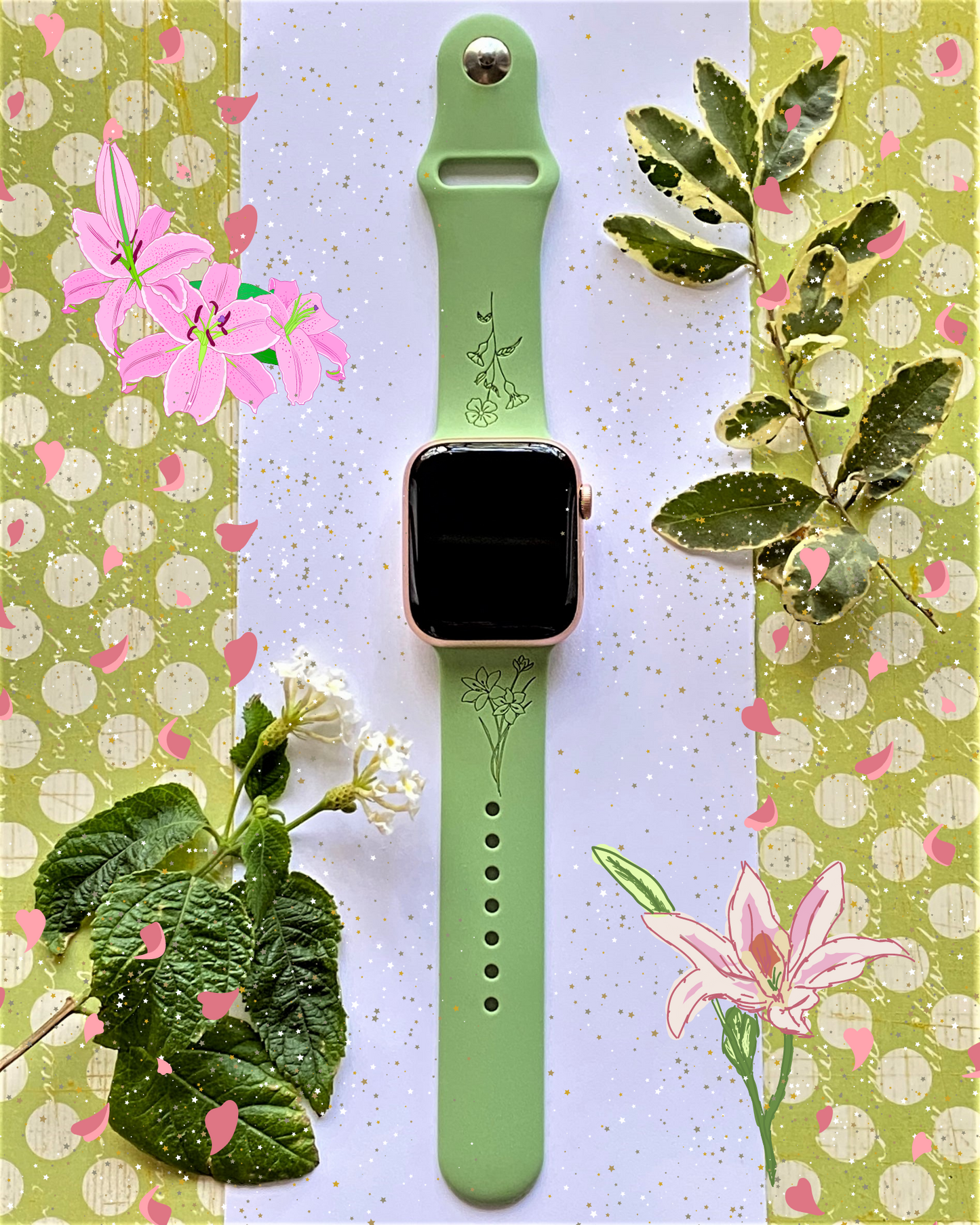 Lily Flower Apple Watch Silicone Engraved Band Lux Bands Shop