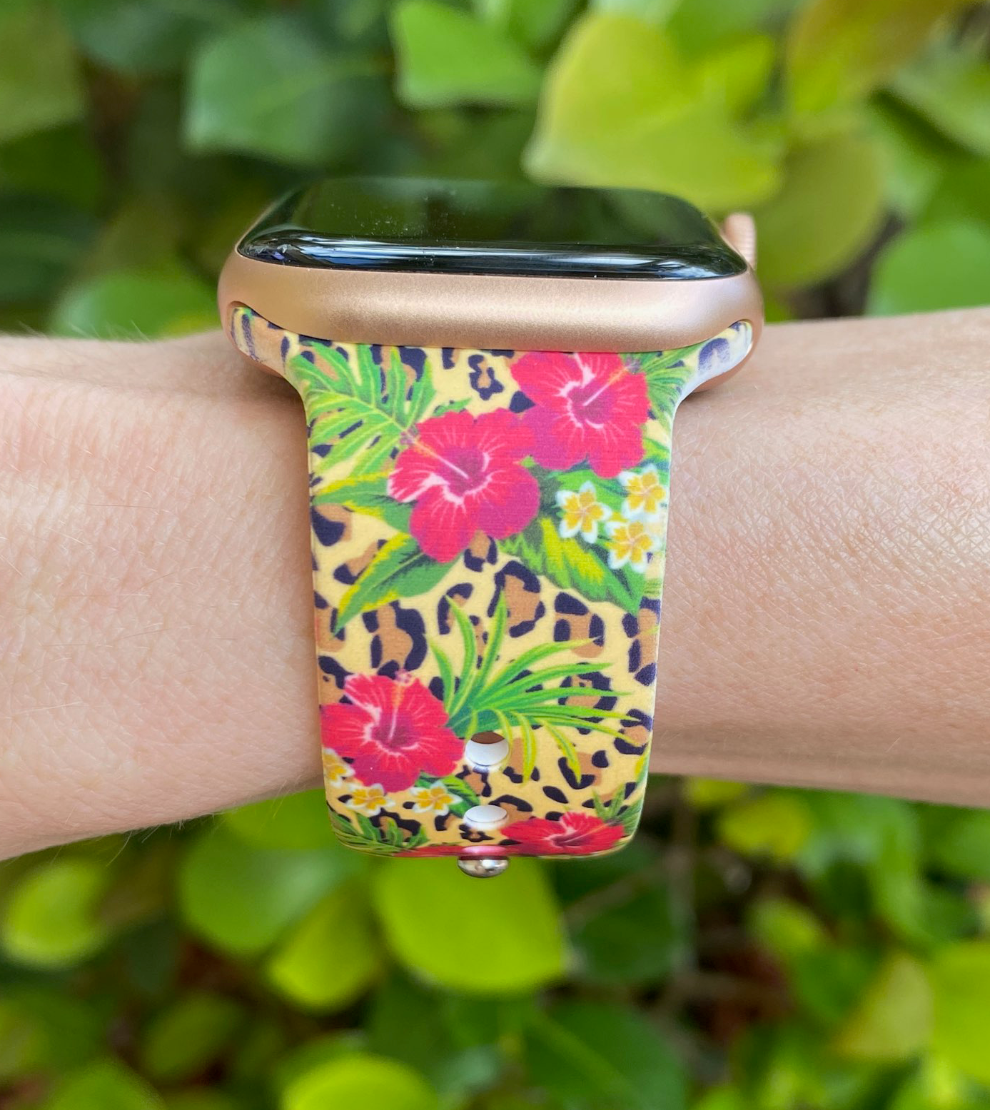 Tropical Hibiscus Leopard Apple Watch Band