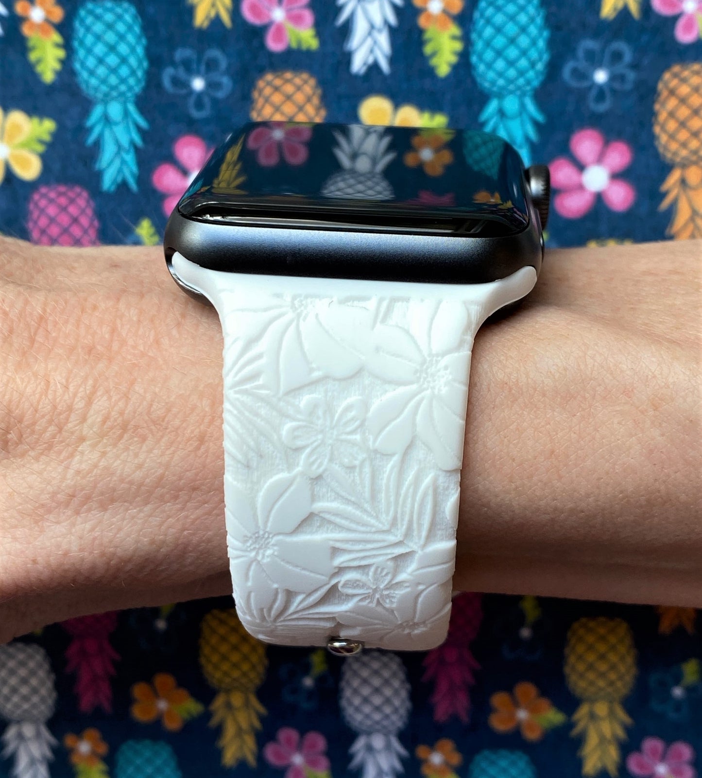 White Hibiscus Apple Watch Band